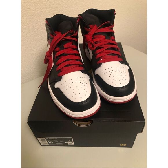 Jordan 1 Mid Black/ Gym Red Men’s Size 10 - Picture 4 of 9